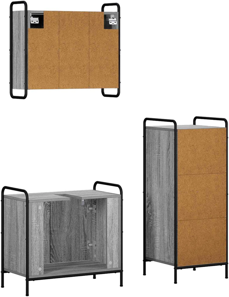 Vonios spintos komplektas 3 vnt. Pilka Sonoma 40 x 36 x 99,5 cm