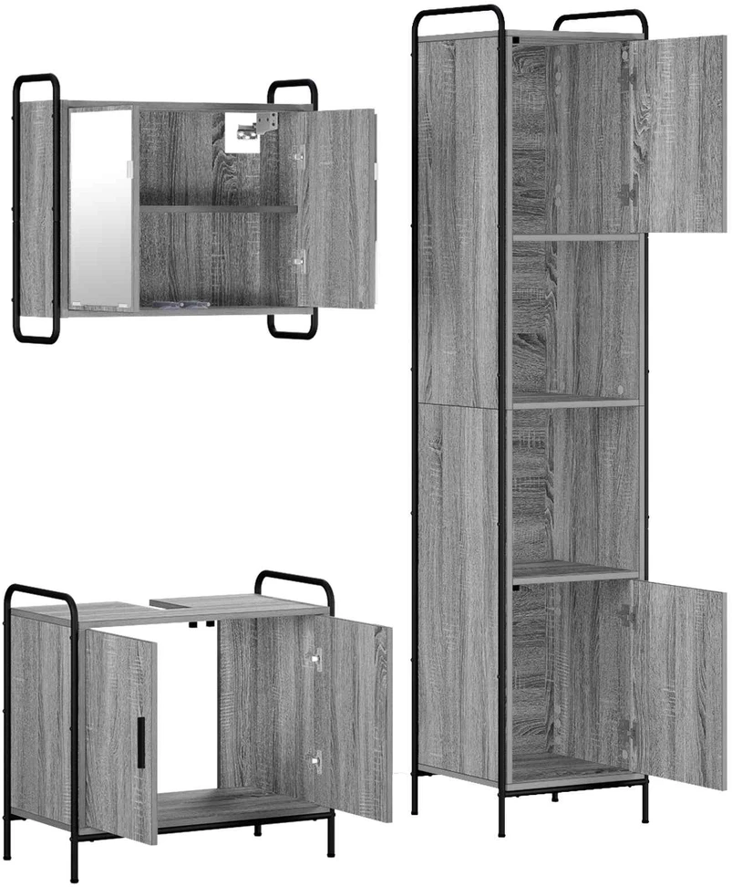 Vonios spintos komplektas 3 vnt. Pilka Sonoma 40 x 36 x 181 cm
