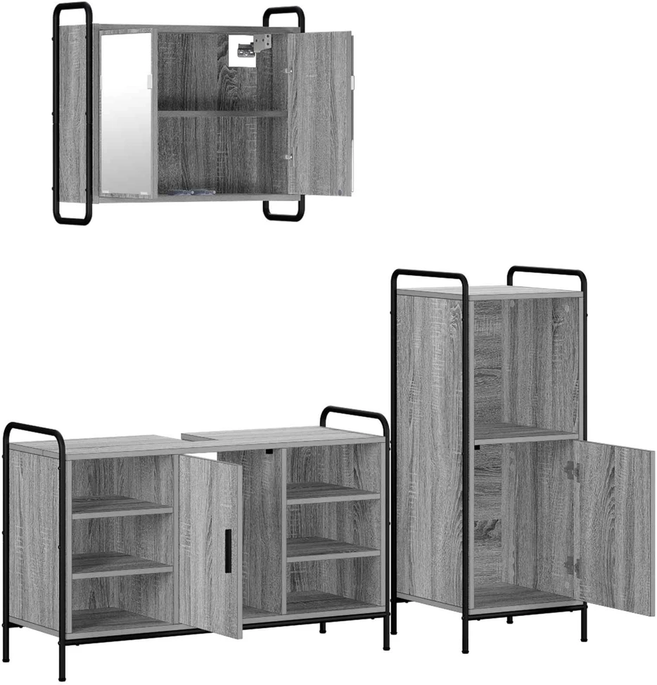 Vonios spintos komplektas 3 vnt. Pilka Sonoma 40 x 36 x 99,5 cm