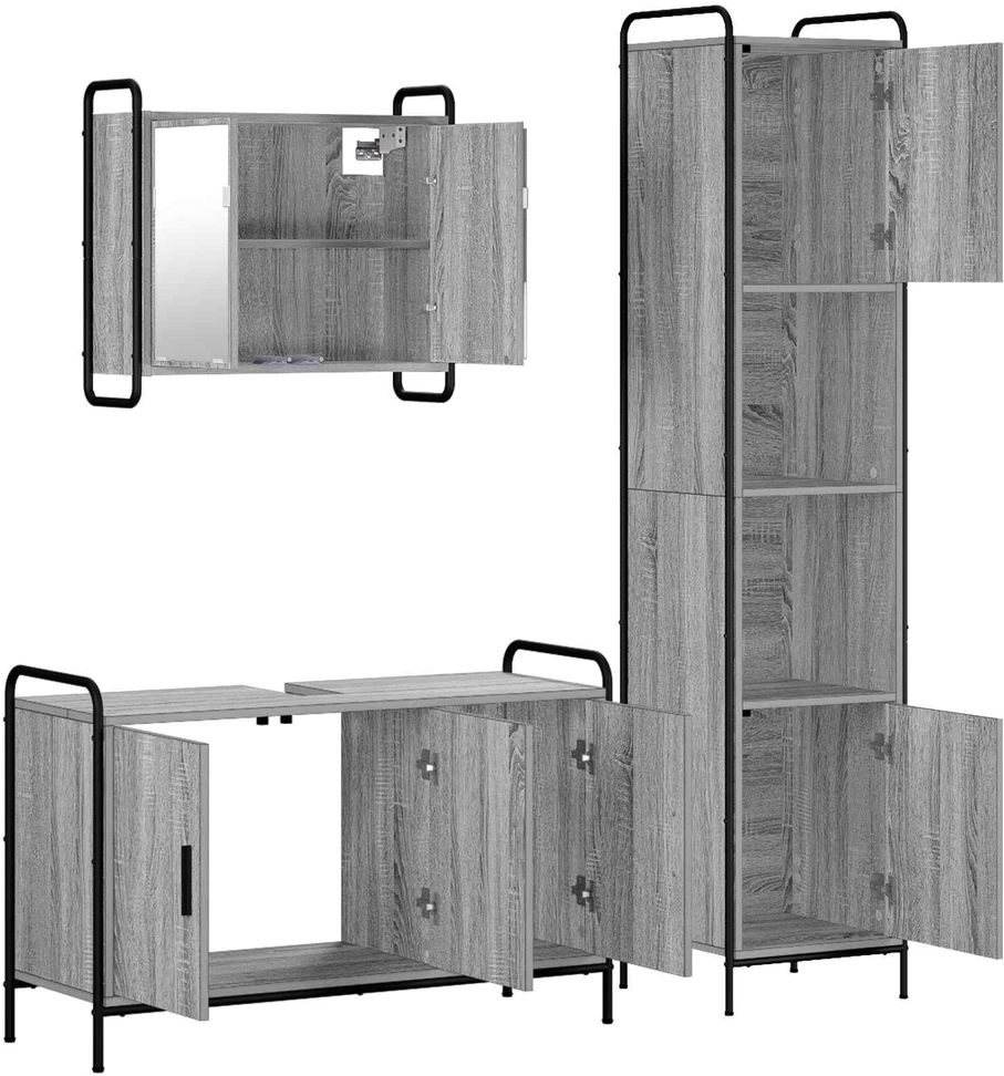 Vonios spintos komplektas 3 vnt. Pilka Sonoma 40 x 36 x 181 cm