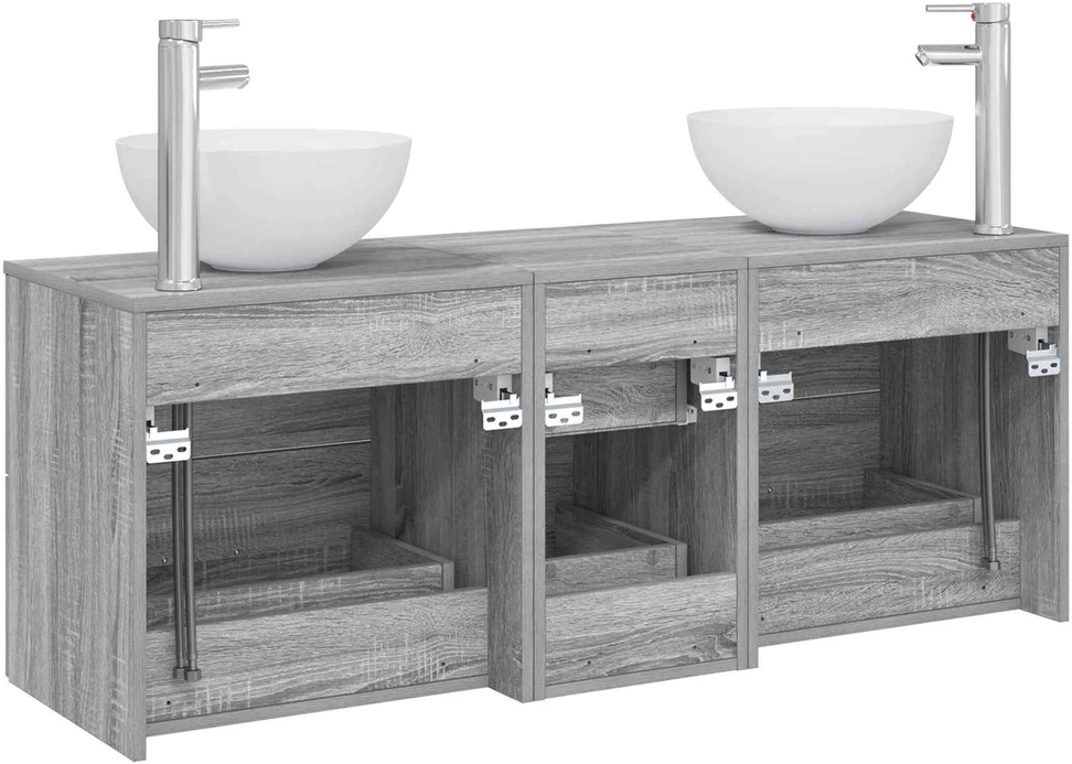 Vonios spintos komplektas 3 vnt. Pilka Sonoma 129 x 35 x 80 cm