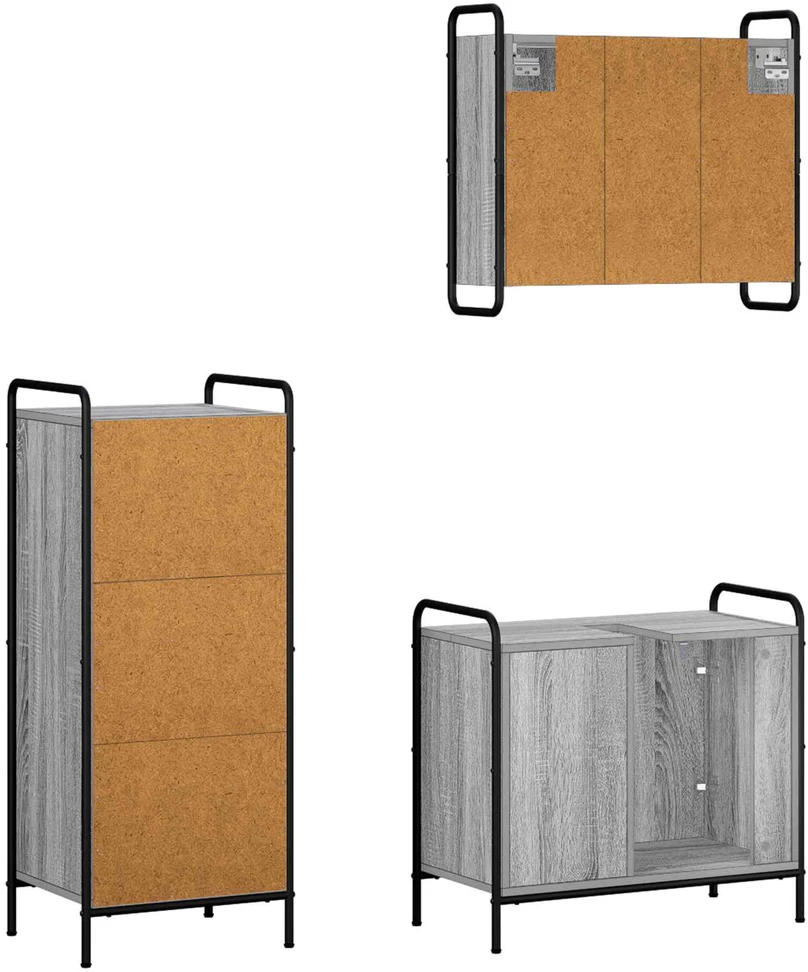 Vonios spintos komplektas 3 vnt. Pilka Sonoma 40 x 36 x 99,5 cm