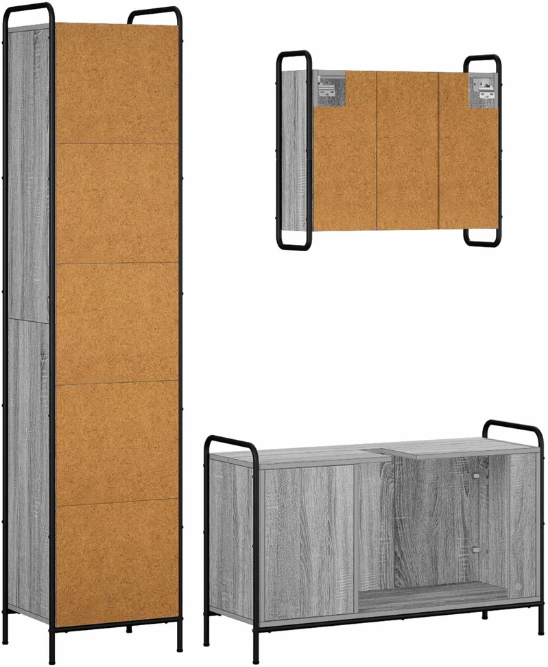 Vonios spintos komplektas 3 vnt. Pilka Sonoma 40 x 36 x 181 cm