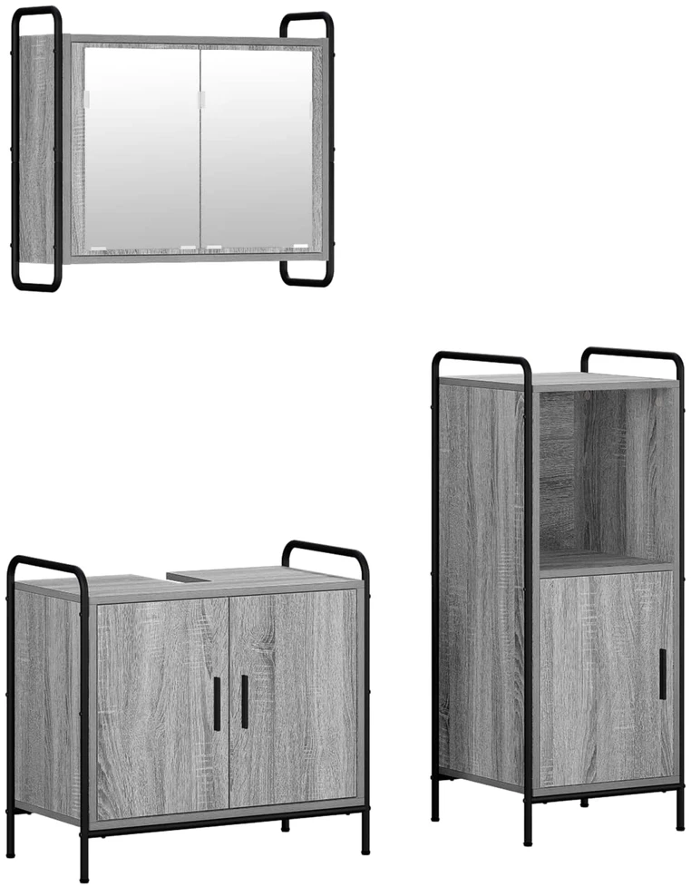 Vonios spintos komplektas 3 vnt. Pilka Sonoma 40 x 36 x 99,5 cm