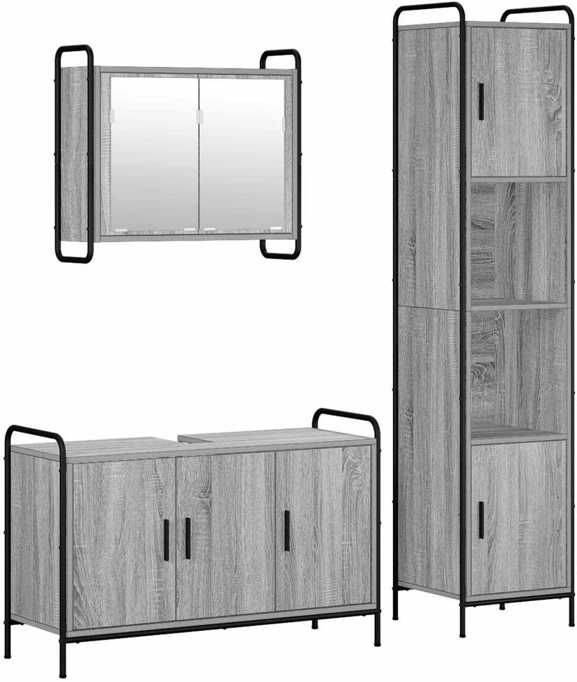 Vonios spintos komplektas 3 vnt. Pilka Sonoma 40 x 36 x 181 cm