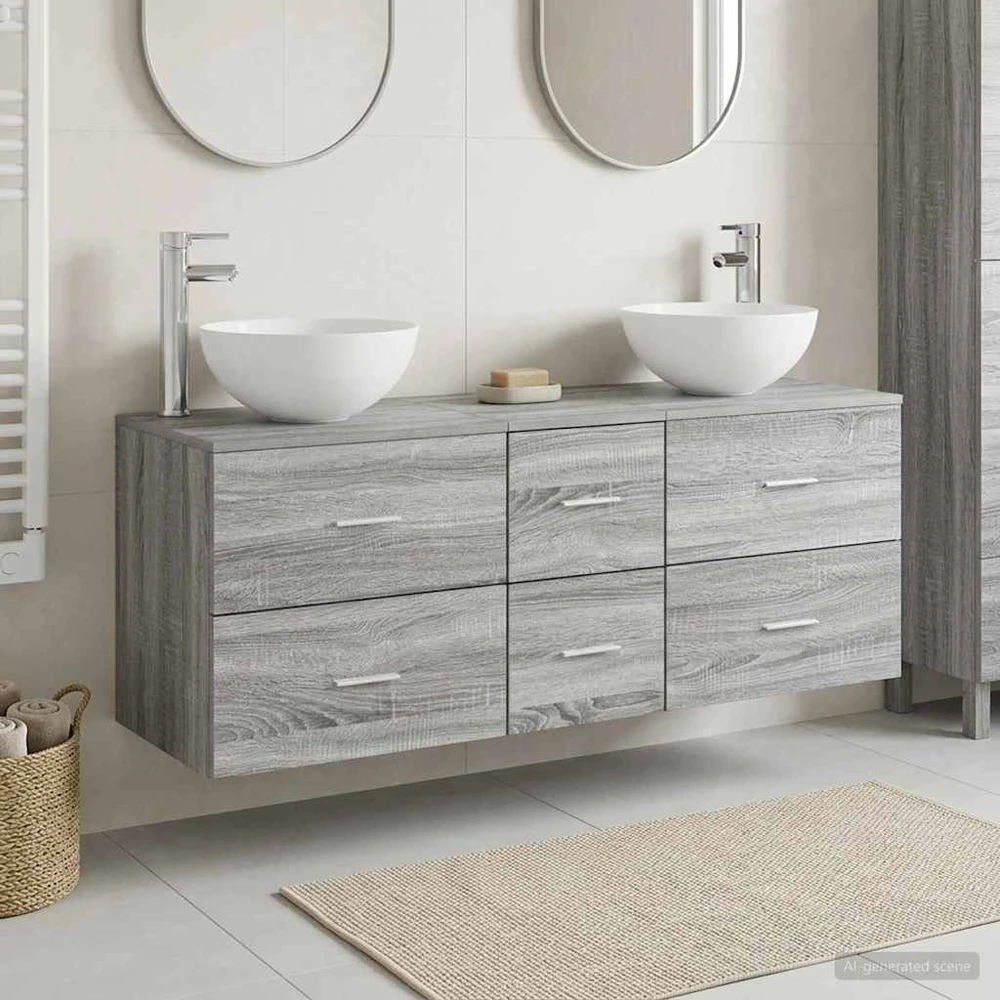 Vonios spintos komplektas 3 vnt. Pilka Sonoma 129 x 35 x 80 cm