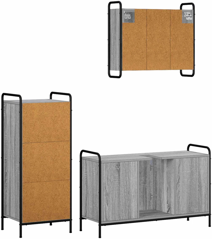 Vonios spintos komplektas 3 vnt. Pilka Sonoma 40 x 36 x 99,5 cm