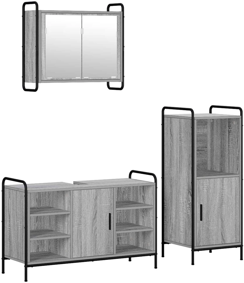 Vonios spintos komplektas 3 vnt. Pilka Sonoma 40 x 36 x 99,5 cm