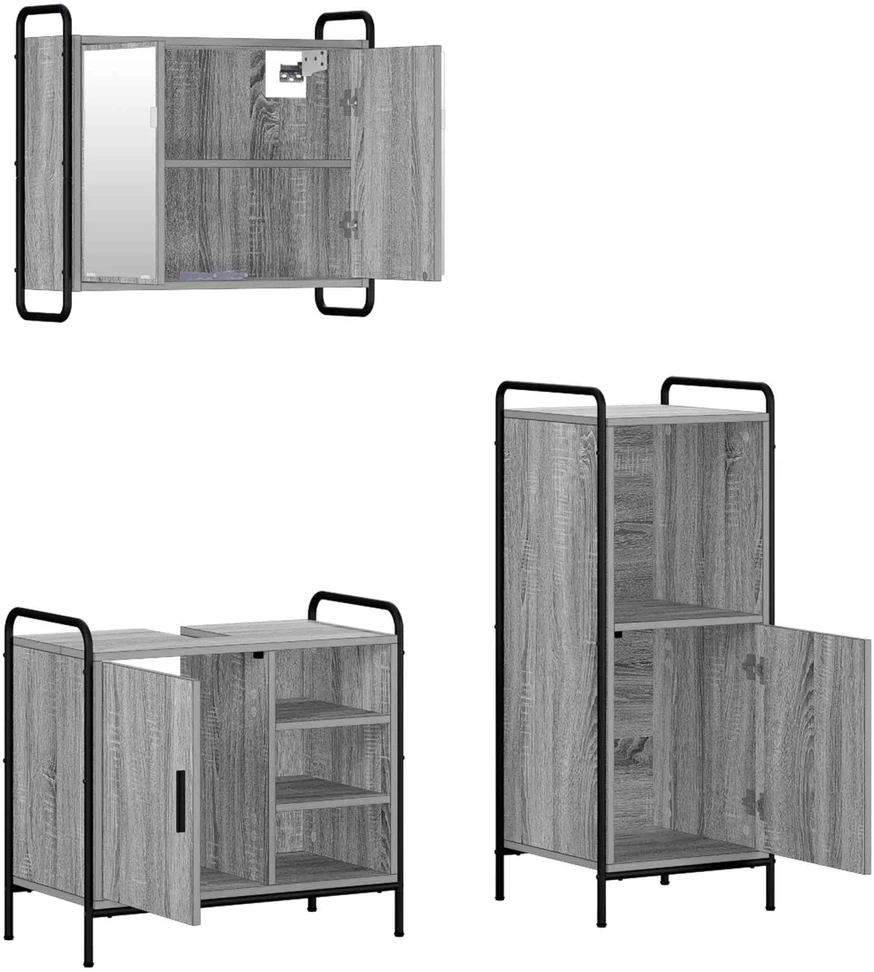 Vonios spintos komplektas 3 vnt. Pilka Sonoma 40 x 36 x 99,5 cm
