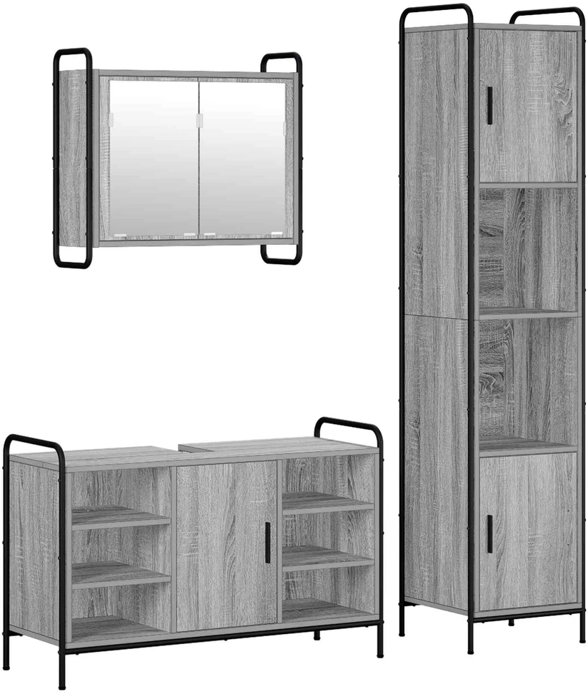 Vonios spintos komplektas 3 vnt. Pilka Sonoma 40 x 36 x 181 cm
