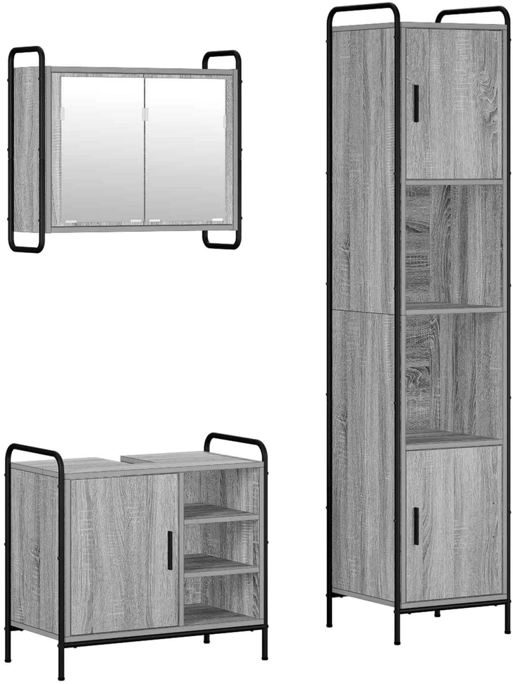 Vonios spintos komplektas 3 vnt. Pilka Sonoma 40 x 36 x 181 cm