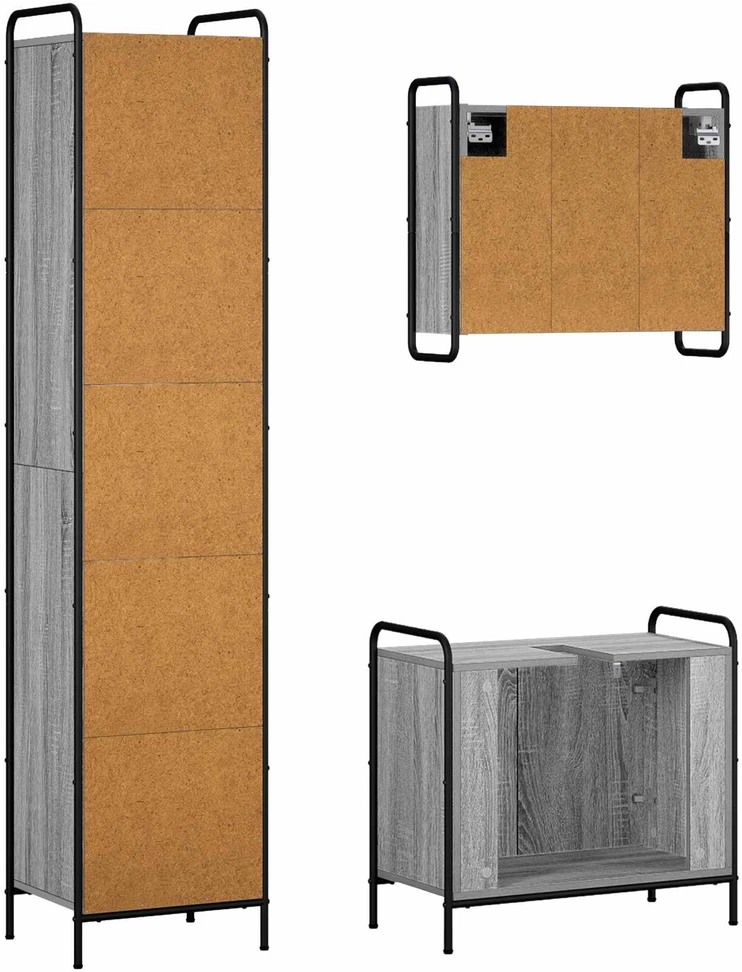 Vonios spintos komplektas 3 vnt. Pilka Sonoma 40 x 36 x 181 cm