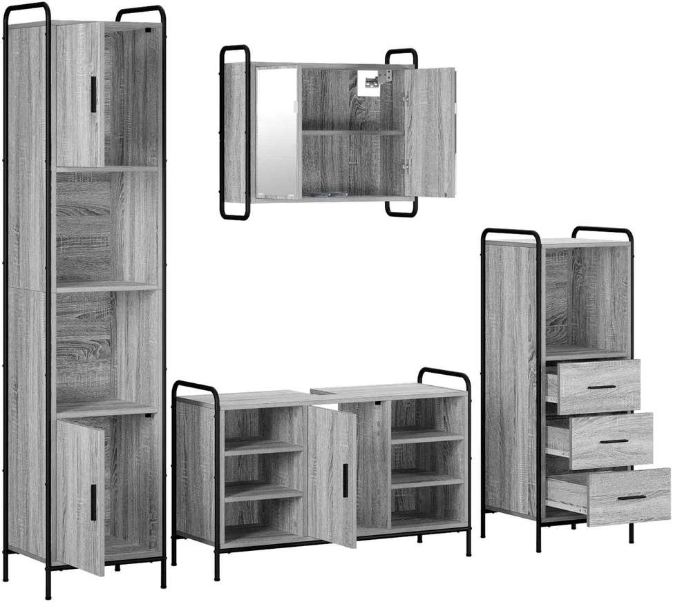 Vonios spintos komplektas 4 vnt. Pilka Sonoma 40 x 36 x 181 cm