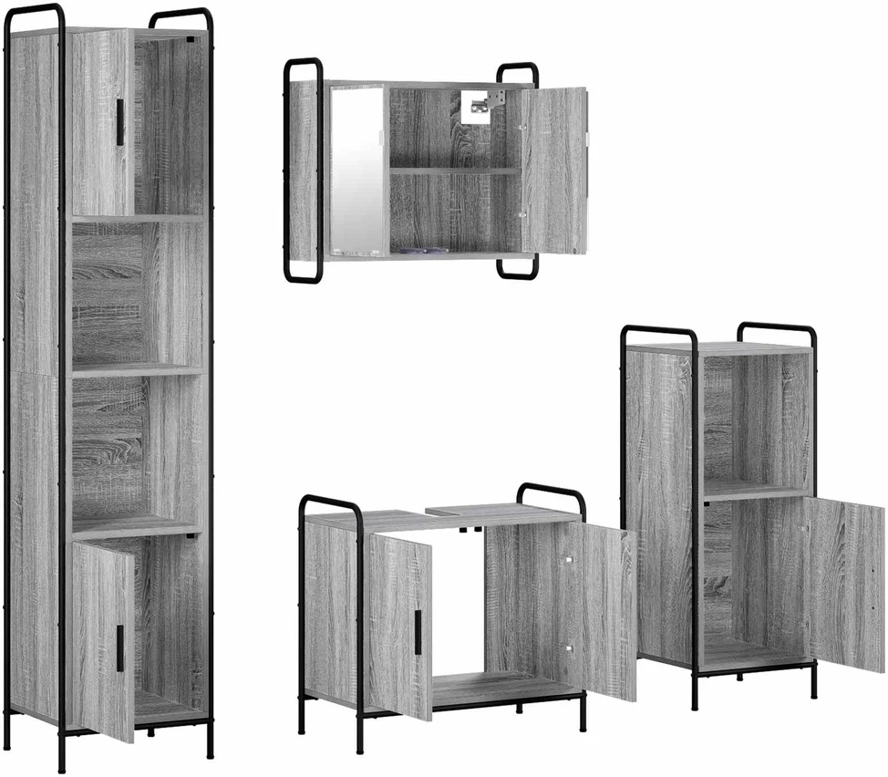 Vonios spintos komplektas 4 vnt. Pilka Sonoma 40 x 36 x 181 cm