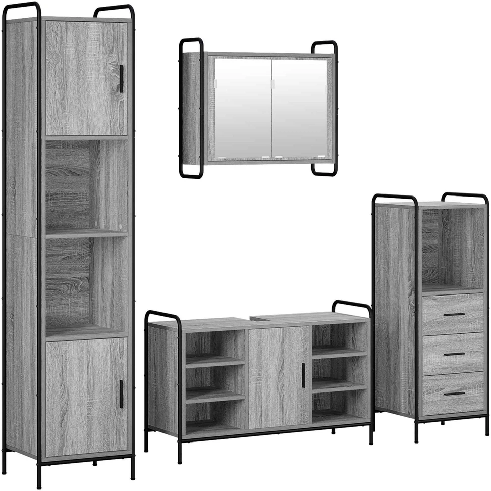 Vonios spintos komplektas 4 vnt. Pilka Sonoma 40 x 36 x 181 cm