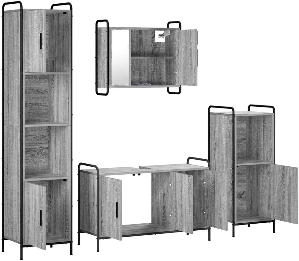 Vonios spintos komplektas 4 vnt. Pilka Sonoma 40 x 36 x 181 cm