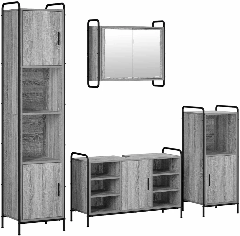 Vonios spintos komplektas 4 vnt. Pilka Sonoma 40 x 36 x 181 cm