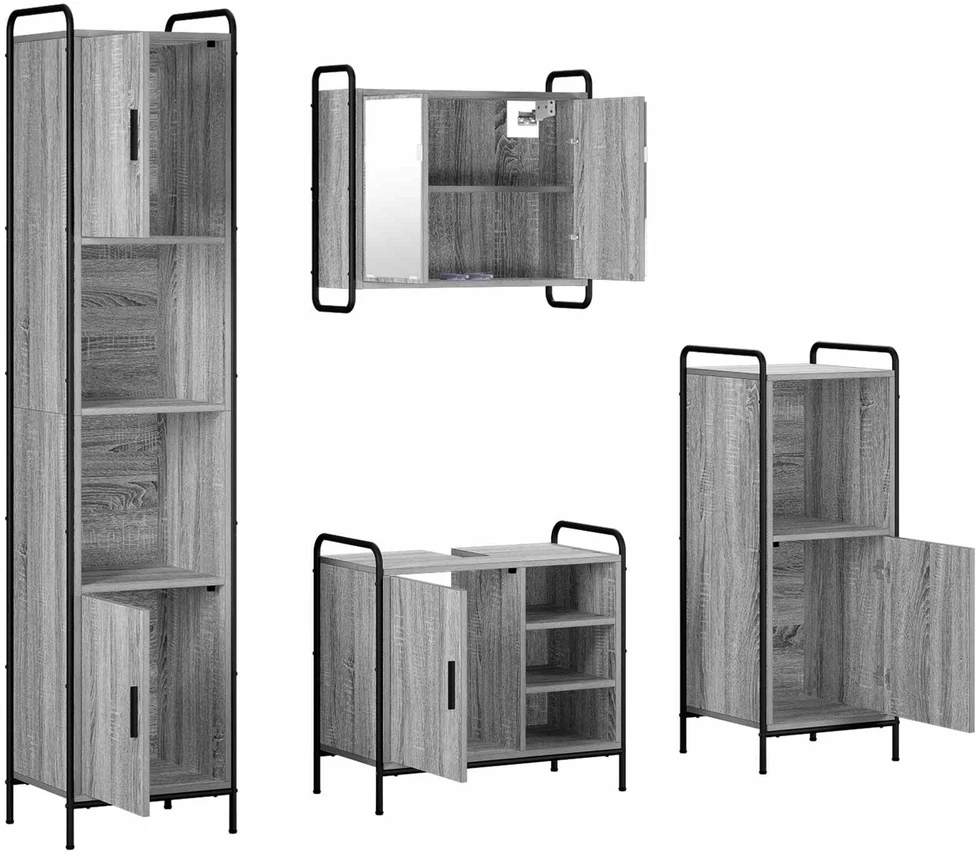 Vonios spintos komplektas 4 vnt. Pilka Sonoma 40 x 36 x 181 cm