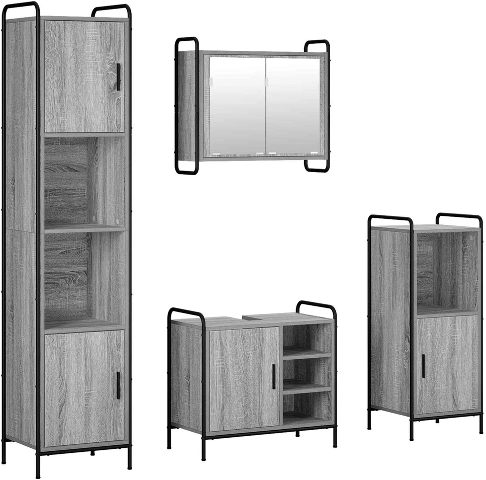 Vonios spintos komplektas 4 vnt. Pilka Sonoma 40 x 36 x 181 cm