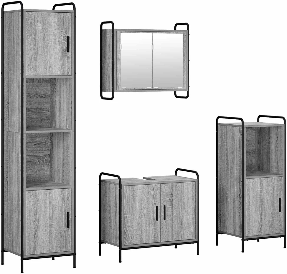 Vonios spintos komplektas 4 vnt. Pilka Sonoma 40 x 36 x 181 cm
