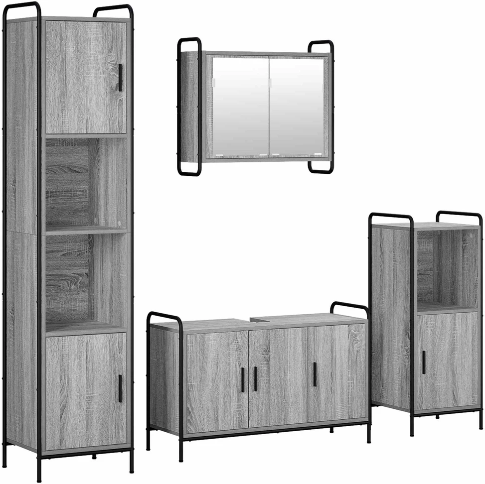 Vonios spintos komplektas 4 vnt. Pilka Sonoma 40 x 36 x 181 cm