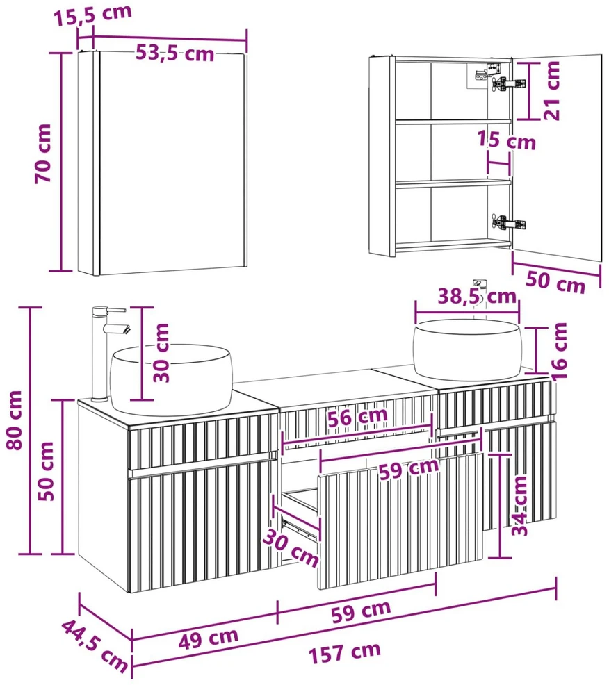 Vonios spintos komplektas 5 vnt. Artisano ąžuolo