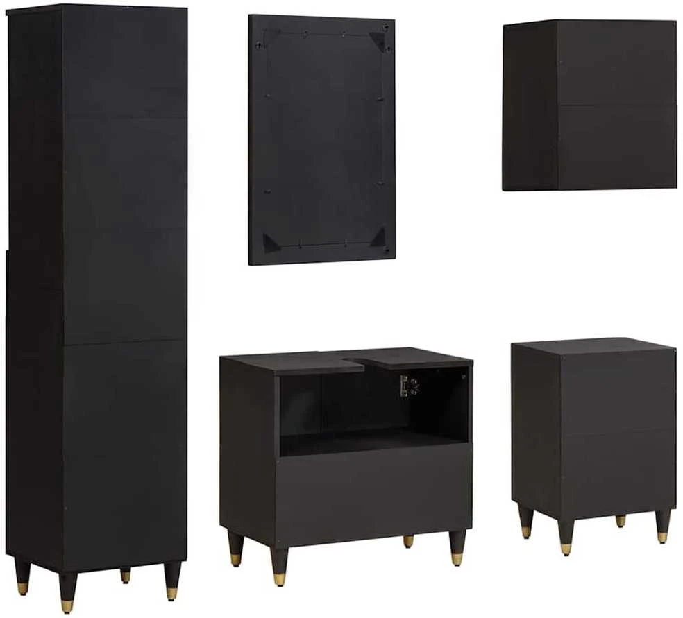 Vonios spintos komplektas 5 vnt. Juoda 62 x 33 x 58 cm