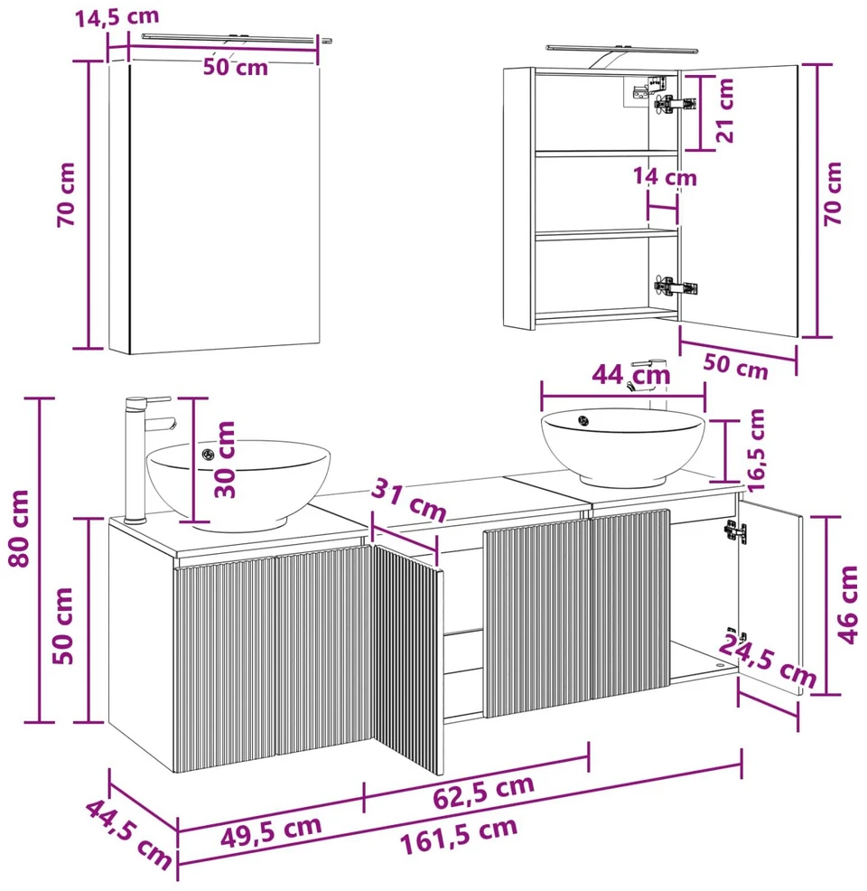Vonios spintos komplektas 5 vnt. Sendintos medienos