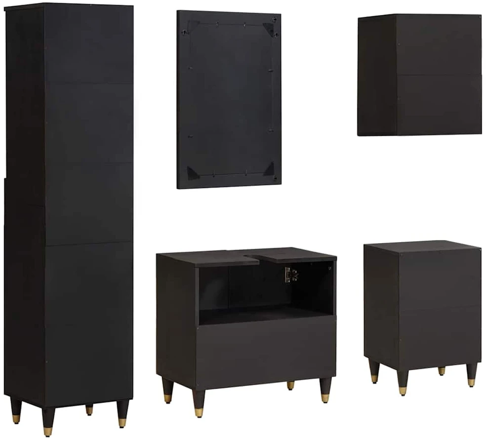 Vonios spintos komplektas 5 vnt. Juoda 62 x 33 x 58 cm