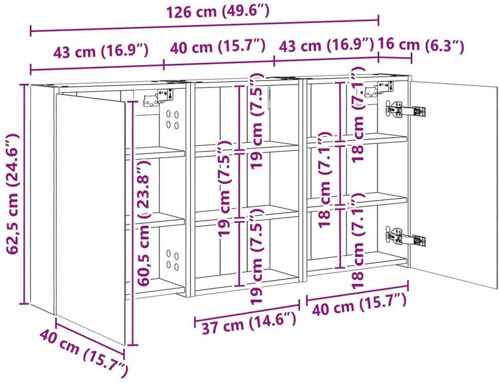 Vonios spintos komplektas 3 vnt. 126 x 16 x 62.5 cm