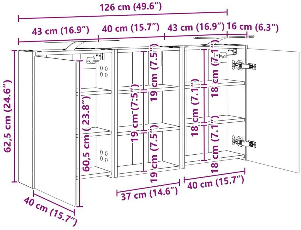 Vonios spintos komplektas 3 vnt. 126 x 16 x 62.5 cm