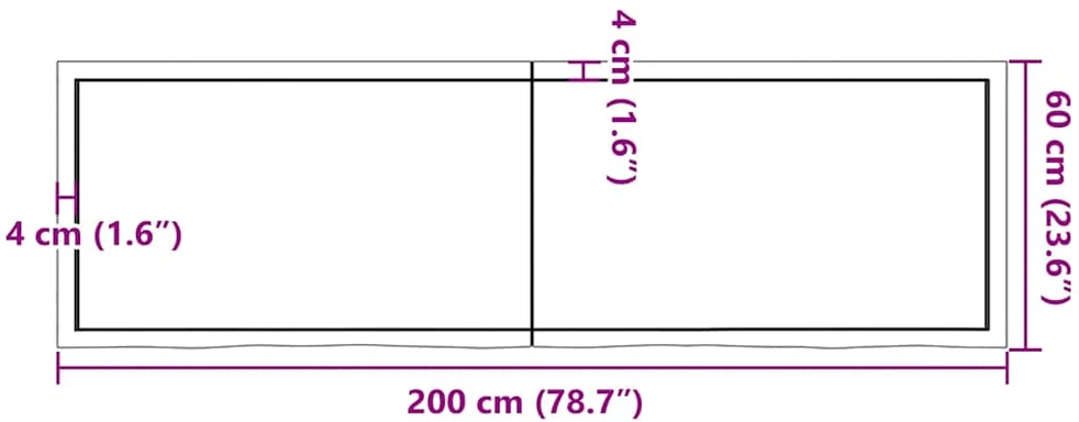 Vonios stalviršis, tamsiai rudas, 200x60x(2-4)cm, mediena