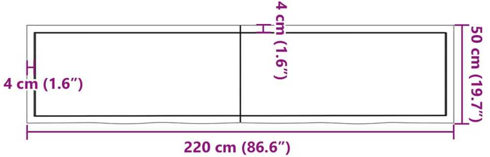 Vonios stalviršis, tamsiai rudas, 220x50x(2-4) cm, mediena
