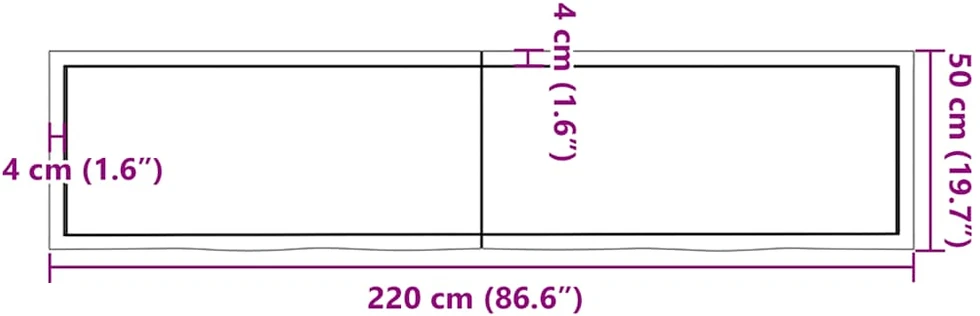 Vonios stalviršis, tamsiai rudas, 220x50x(2-4) cm, mediena