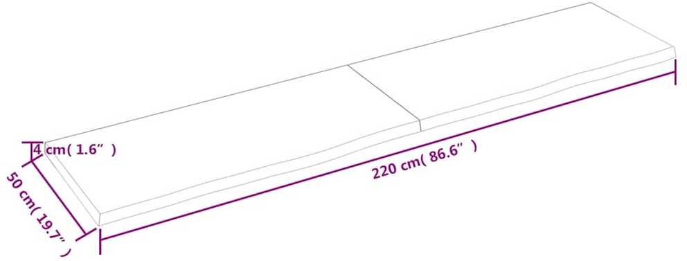 Vonios stalviršis, tamsiai rudas, 220x50x(2-4) cm, mediena