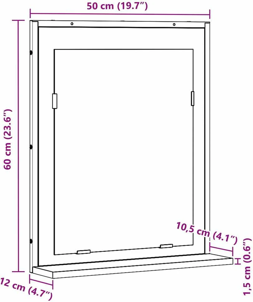 Veidrodis juoda ąžuolo 50 x 12 x 60 cm