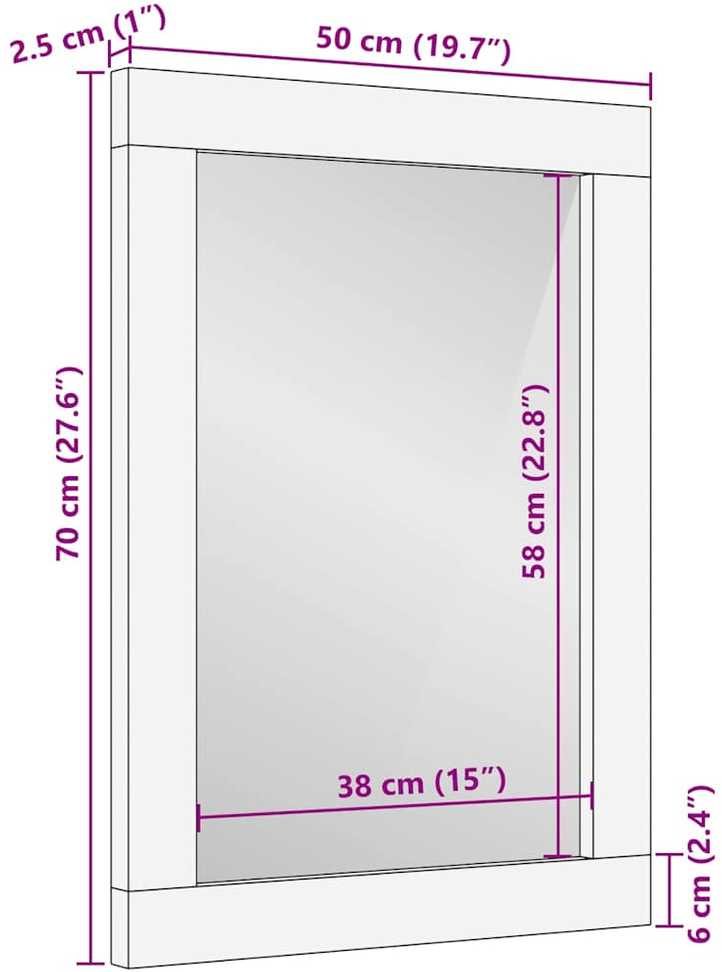 Vonios veidrodis Ruda 70 x 50 x 2.5 cm Stiklas ir kieta akacija