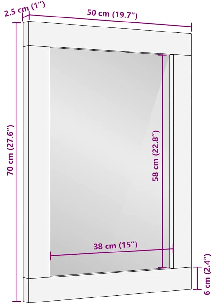 Vonios veidrodis Juodas ir sidabrinis 70 x 50 x 2,5 cm