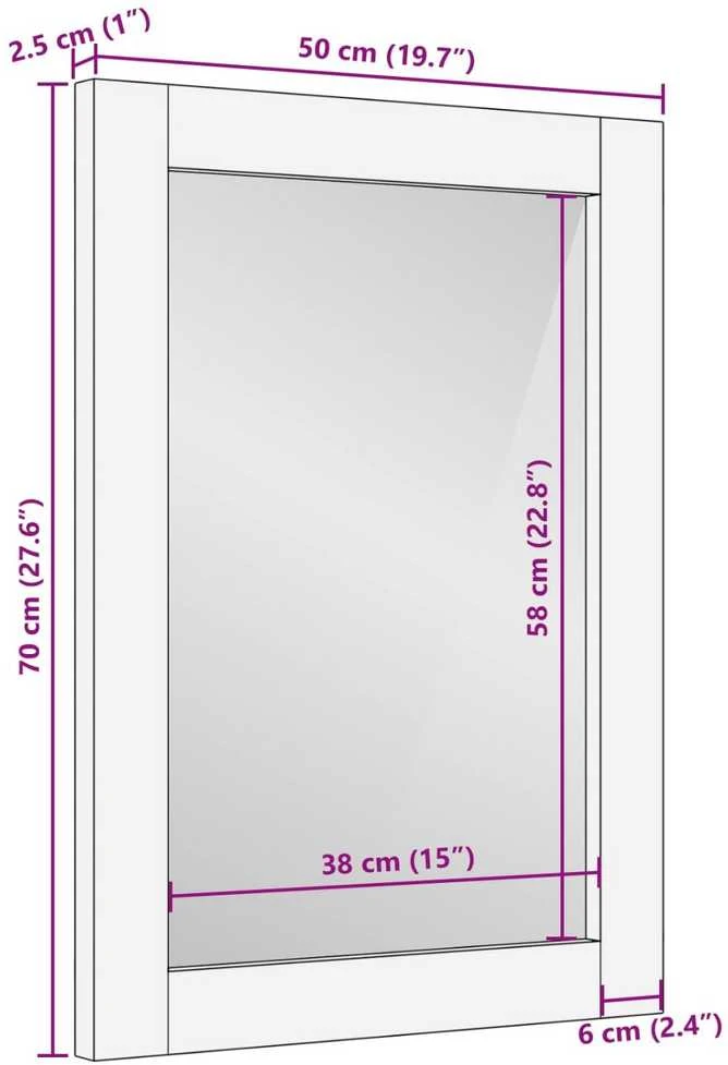 Vonios veidrodis Baltos skalbimo apdaila 50 x 70 x 2,5 cm