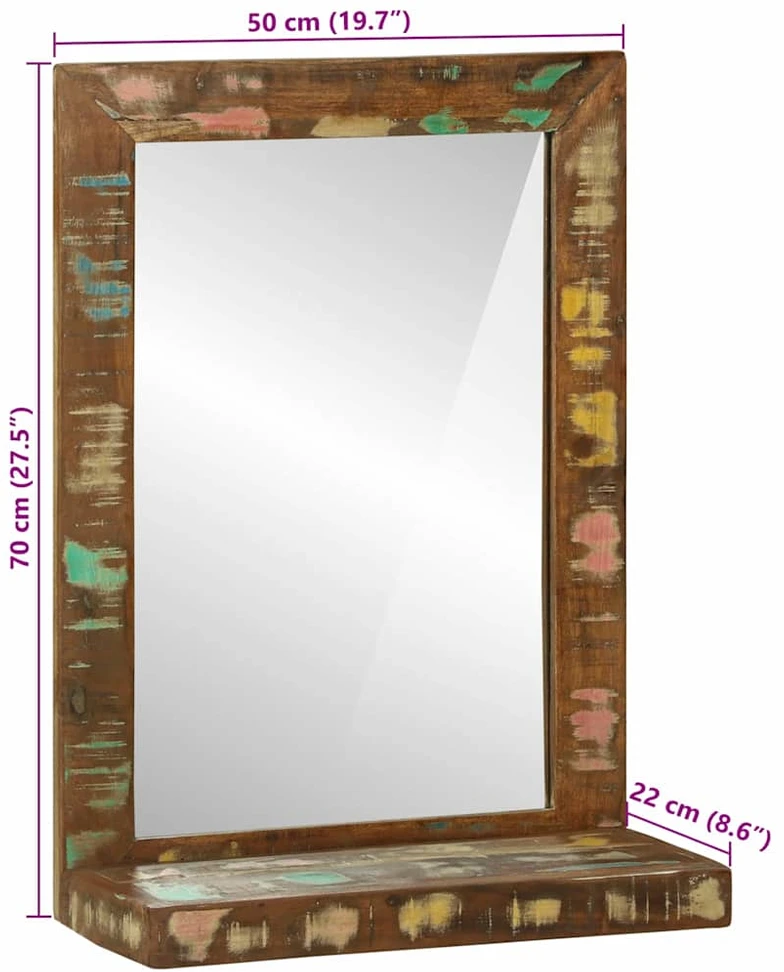 Vonios veidrodis Ruda 50 x 22 x 70 cm Kietas atkurtas medis