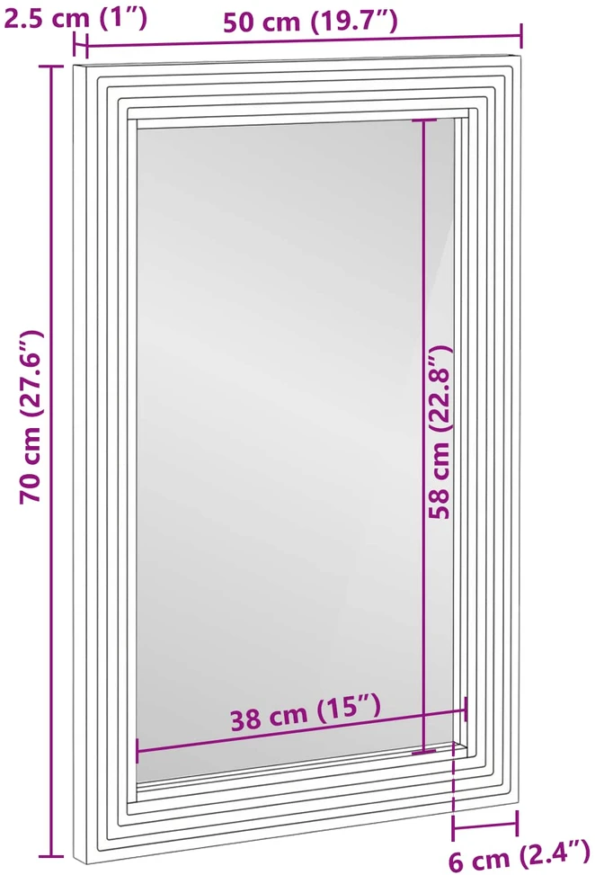 Vonios veidrodis Ruda 70 x 50 x 2.5 cm Stiklas ir kieta akacija
