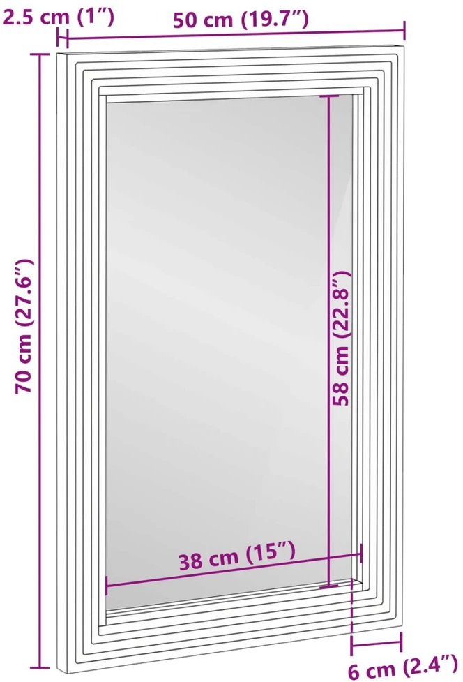 Vonios veidrodis Ruda 70 x 50 x 2.5 cm Stiklas ir kieta akacija