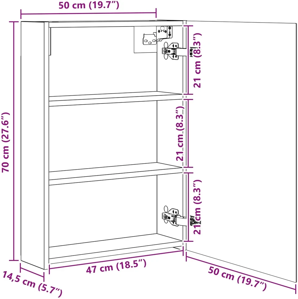 Vonios veidrodžio spinta Balta 50 x 14,5 x 70 cm