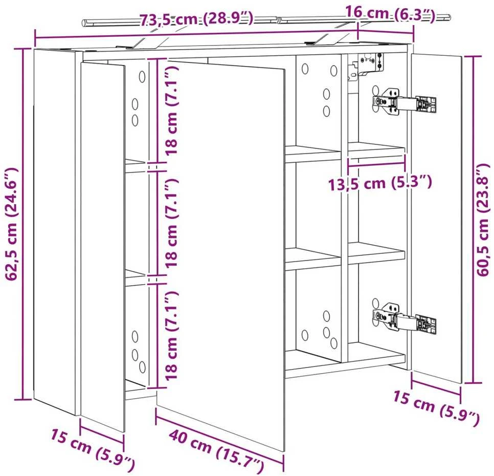 Vonios veidrodžio spinta Juodas ąžuolas 73,5 x 16 x 62,5 cm