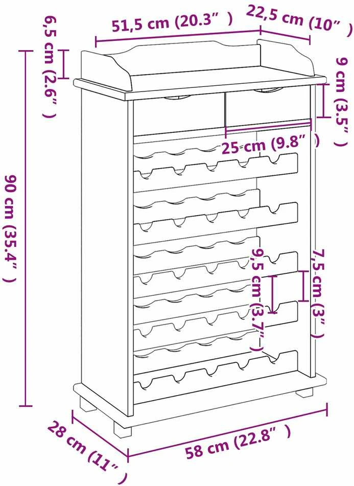 Vyno stovas Ruda 58 x 28 x 90 cm Kietos pušies mediena