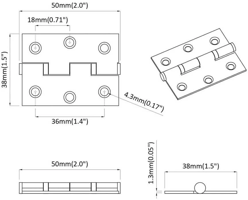 Vyrius 2 vnt. Sidabrinė 50 x 38 x 1,3 mm Plienas