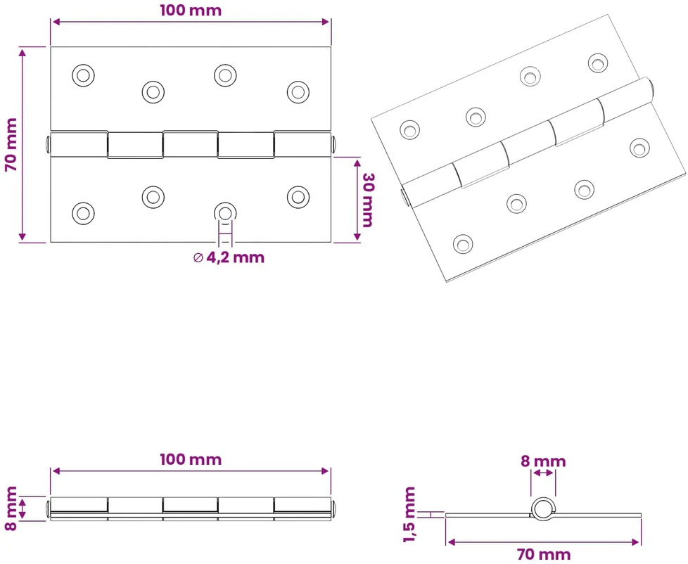 Vyrius 24 vnt. 100 x 70 x 8 mm Sidabrinė Plienas