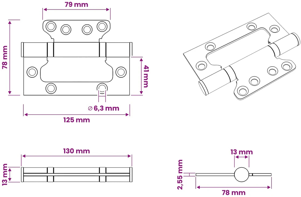 Vyrius 4 vnt. 125 x 78 x 13 mm Sidabrinė Plienas