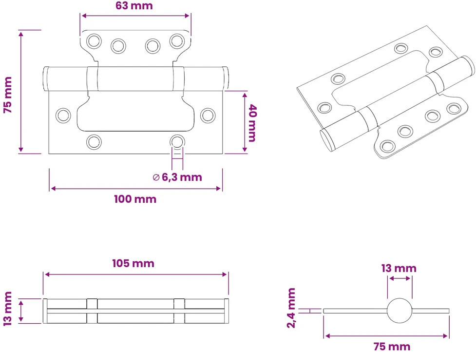 Vyrius 8 vnt. 100 x 75 x 13 mm Sidabrinė Plienas