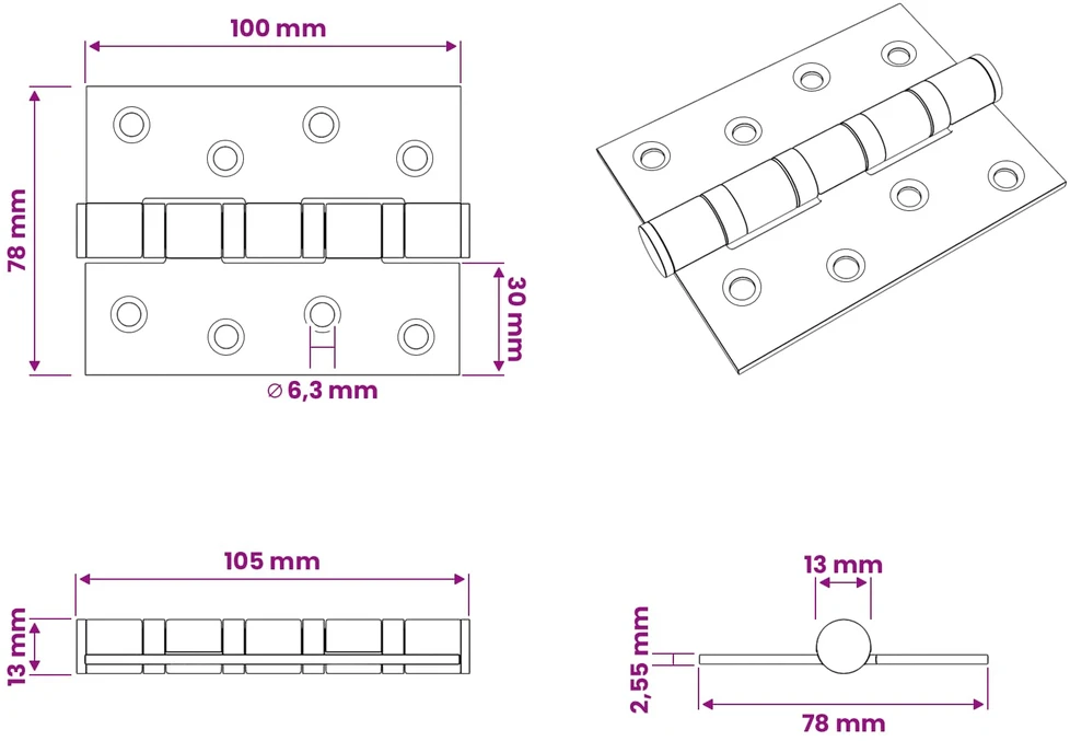 Vyrius 8 vnt. 100 x 78 x 13 mm Sidabrinė Plienas